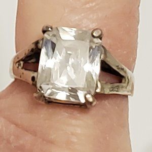 Vintage sterling Clear faux diamond square Ring, size 7